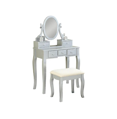 Roundhill Furniture Ashley Wood Makeup Vanity Table and Stool Set