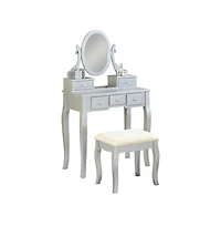 Roundhill Furniture Ashley Wood Makeup Vanity Table and Stool Set