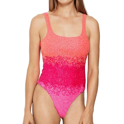 Self-Adore Women's Ombre Hand Beaded Embellished One Piece Swimsuit
