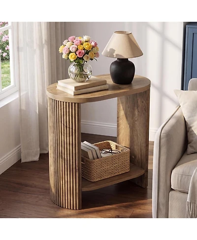Tribesigns Narrow End Table, 2-Tier Wooden Sofa Side Table