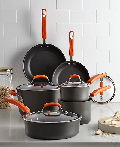 Rachael Ray Hard-Anodized 10 Piece Cookware Set, Orange