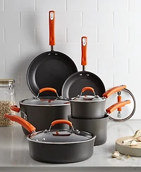 Rachael Ray Hard-Anodized 10 Piece Cookware Set, Orange
