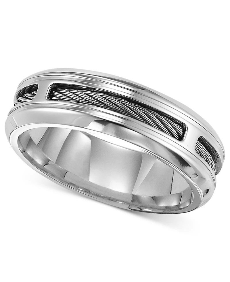 Triton Men's Stainless Steel Ring, Comfort Fit Cable Wedding Band