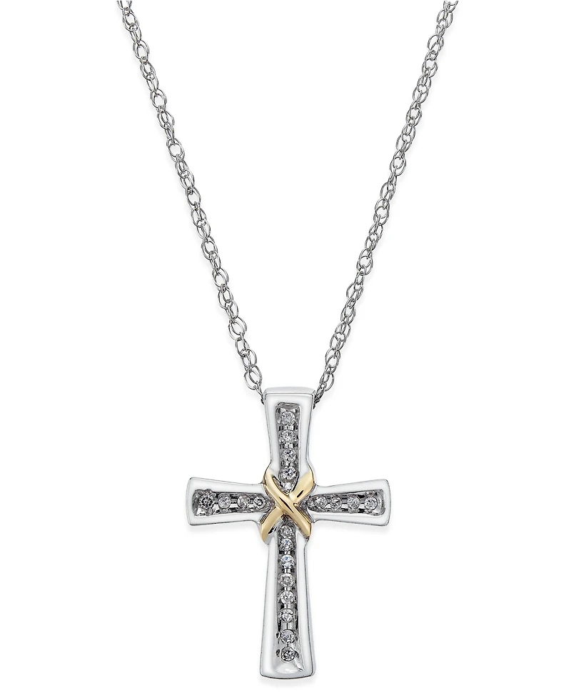 Diamond Cross Pendant Necklace (1/10 ct. t.w.) in Sterling Silver and 14k Gold-Plate