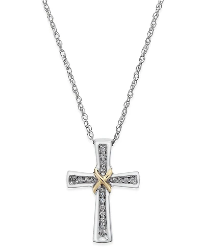 Diamond Cross Pendant Necklace (1/10 ct. t.w.) in Sterling Silver and 14k Gold-Plate