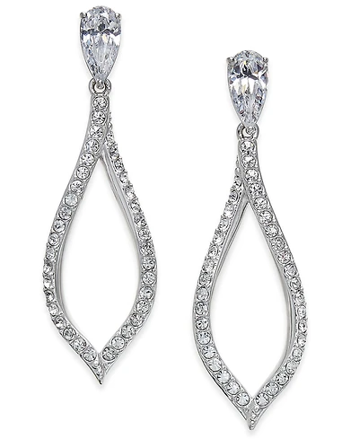 Eliot Danori Silver-Tone Pave Drop Earrings, Created for Macy's