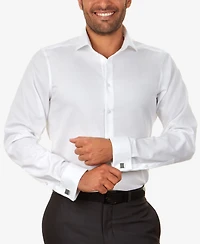 Men's Slim-Fit Non-Iron Herringbone French Cuff Dress Shirt