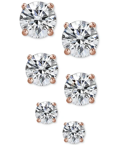Giani Bernini 3-Pc. Cubic Zirconia Sterling Silver Stud Earrings 18k Rose Gold-Plated, Gold-Plated and Silver, Created for Macy's