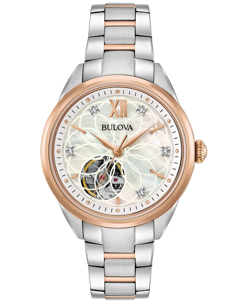 Bulova Women's Automatic Diamond Accent Two-Tone Stainless Steel Bracelet Watch 34mm 98P170