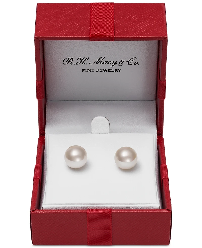 Belle de Mer Cultured Freshwater Pearl Stud 14k Yellow Gold Earrings (8mm)