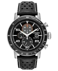 Citizen Eco-Drive Men's Chronograph Black Leather Strap Watch 44mm
