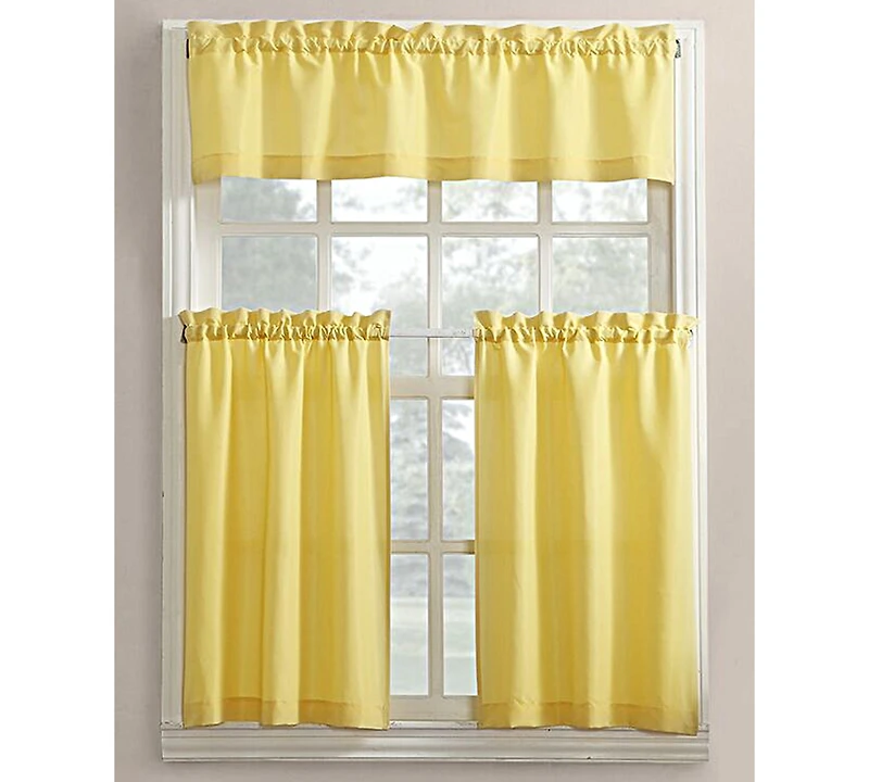 Martine Microfiber Semi-Sheer Rod Pocket Kitchen Curtain Valance Tiers Set