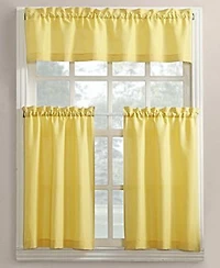 Martine Microfiber Semi Sheer Rod Pocket Kitchen Curtain Valance Tiers Set