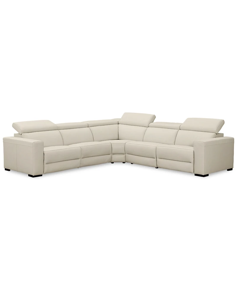 Nevio 5-Pc. Leather "L" Shaped Sectional with 2 Power Recliners Articulating Headrests, Created for Macy's