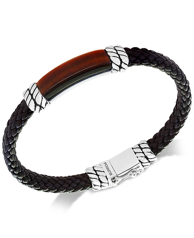 Effy Men's Tiger's Eye Brown Leather Bracelet in Sterling Silver