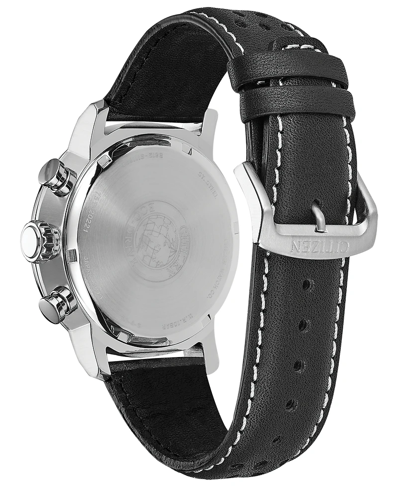 Citizen Eco-Drive Men's Chronograph Black Leather Strap Watch 44mm