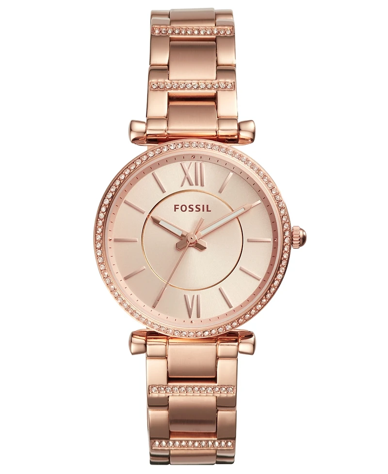 Fossil Women's Carlie Rose Gold-Tone Stainless Steel Bracelet Watch 35mm