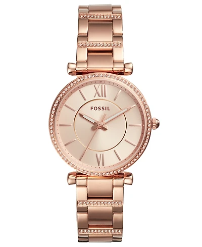 Fossil Women's Carlie Rose Gold-Tone Stainless Steel Bracelet Watch 35mm