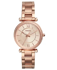 Fossil Women's Carlie Rose Gold-Tone Stainless Steel Bracelet Watch 35mm