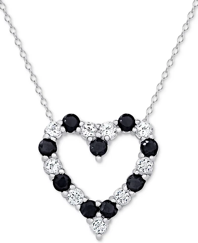 Emerald (1 ct. t.w.) & White Topaz Heart Pendant Necklace Sterling Silver (also available Sapphire Ruby)