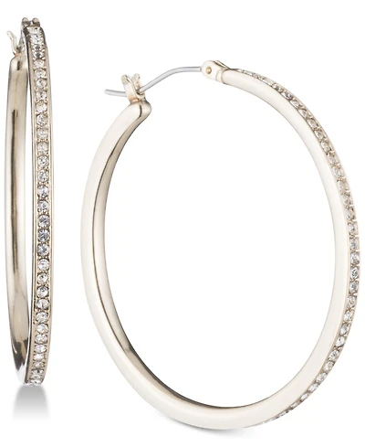 Dkny Gold-Tone Pave 1" Skinny Hoop Earrings