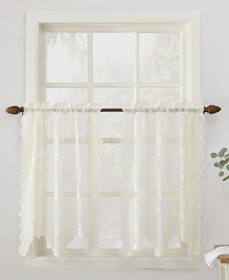 Alison Floral Lace Sheer Rod Pocket Kitchen Curtain Tier Pair