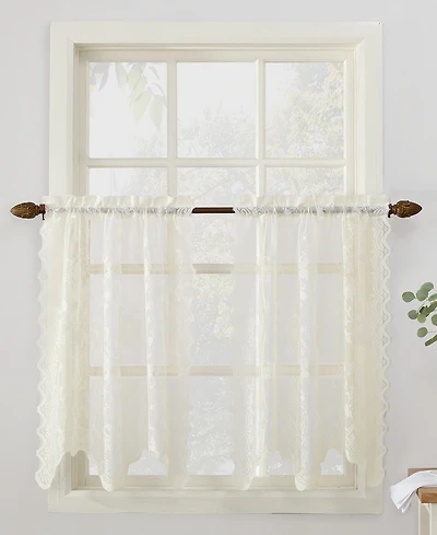 Alison Floral Lace Sheer Rod Pocket Kitchen Curtain Tier Pair