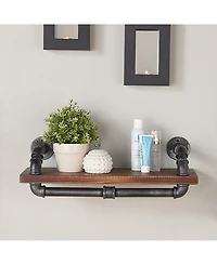 24" Isadore Industrial Pine Wood Floating Wall Shelf in Gray and Walnut Finish