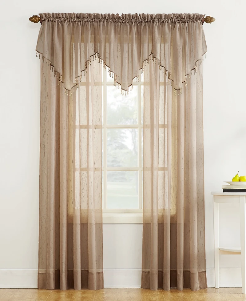 Crushed Sheer Voile Ascot Beaded Rod Pocket Curtain Valance
