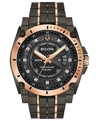 Bulova Men's Precisionist Champlain Diamond-Accent Gray & Rose Gold-Tone Stainless Steel Bracelet Watch 46.5mm