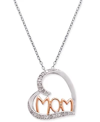 Diamond Mom Heart 18" Pendant Necklace (1/10 ct. t.w.) in Sterling Silver & 18k Rose Gold-Plate