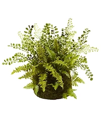 Nearly Natural Mixed Fern with Twig & Moss Basket