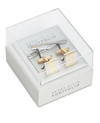 Perry Ellis Men's Classic Cuff Links & Tie Bar Set