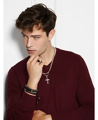 Esquire Men's Jewelry Diamond Accent Leather Cross Bracelet in Stainless Steel, Created for Macy's