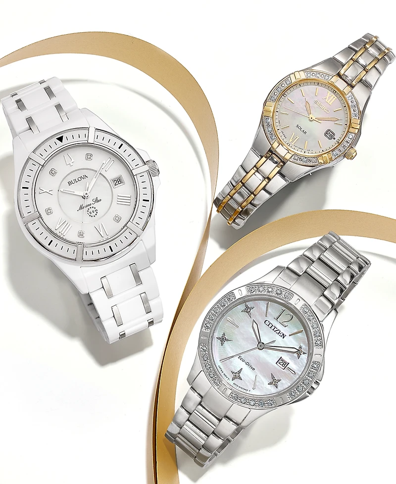 Seiko Watch, Women's Solar Diamond Accent Two Tone Stainless Steel Bracelet 27mm SUT068