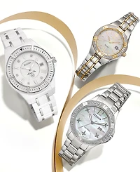 Seiko Watch, Women's Solar Diamond Accent Two Tone Stainless Steel Bracelet 27mm SUT068