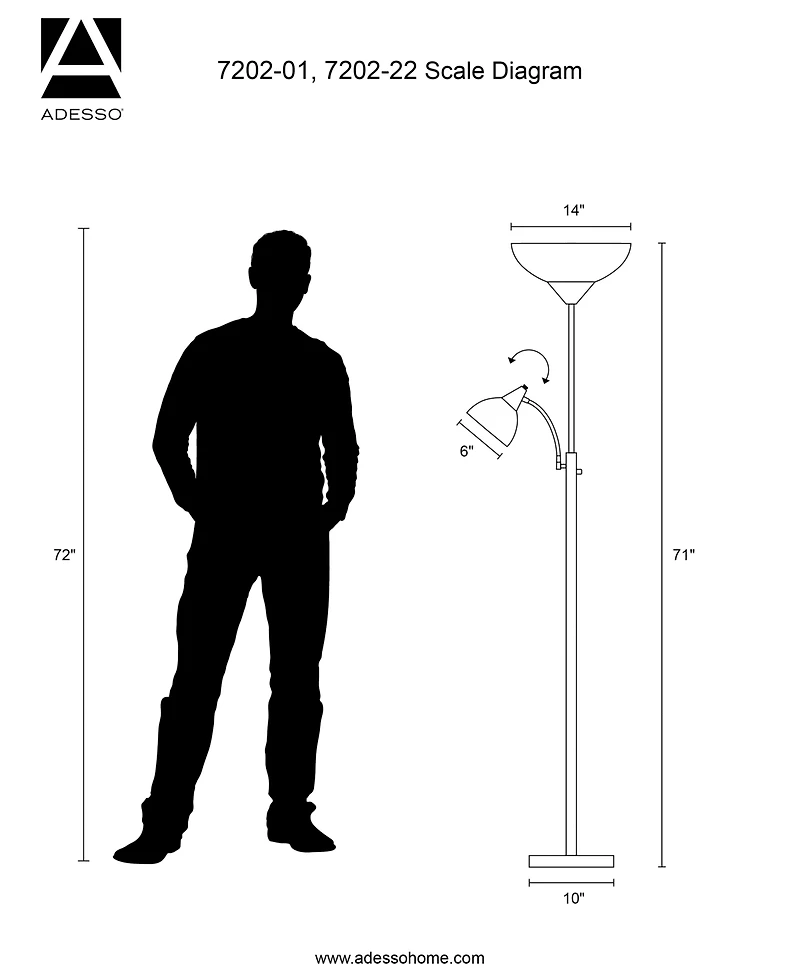 Adesso Piedmont Black Torchiere Floor Lamp