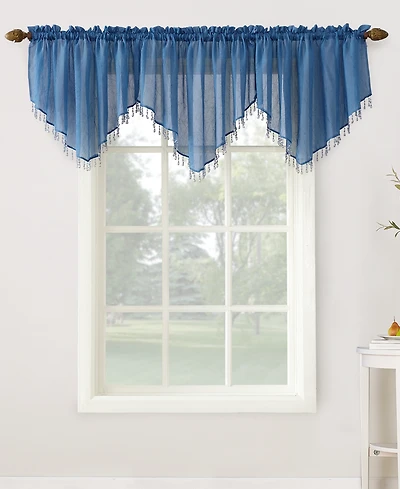 Crushed Sheer Voile Ascot Beaded Rod Pocket Curtain Valance