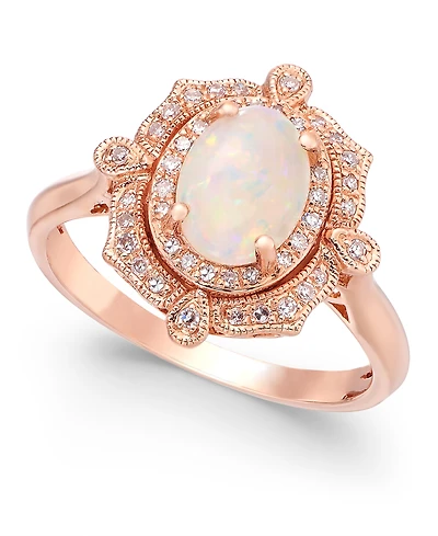 Effy Opal (5/8 ct. t.w.) and Diamond (1/6 Oval Ring 14k Rose Gold