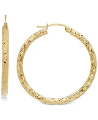 Macys Textured Diamond Cut Hoop Earrings In 14k Yellow Gold