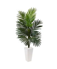 Nearly Natural 4.5' Kentia Palm Artificial Tree in White Tower Planter