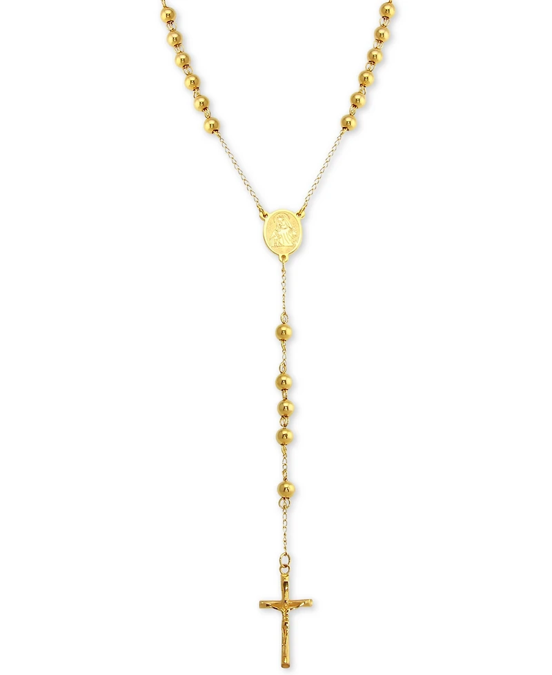 Men's Beaded Cross 28" Rosary Necklace in Yellow Ion-Plated Stainless Steel