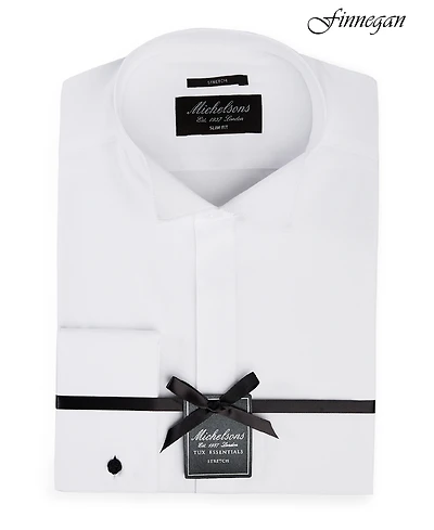 Michelsons of London Men's Slim-Fit Stretch Solid Wing Collar French Cuff Tuxedo Shirt