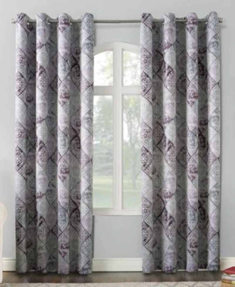 Sun Zero Lawson Distressed Global Tile Print Grommet Curtain Panel Collection