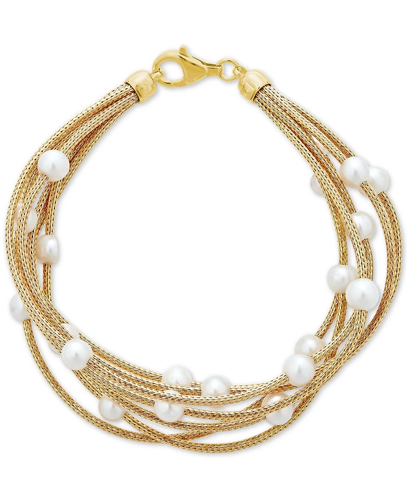 Cultured Freshwater Pearl (5-1/2mm) Multi-Row Bracelet in 14k Gold-Plated Sterling Silver