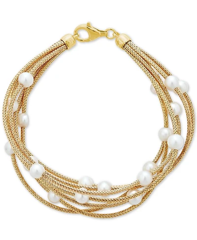 Cultured Freshwater Pearl (5-1/2mm) Multi-Row Bracelet in 14k Gold-Plated Sterling Silver