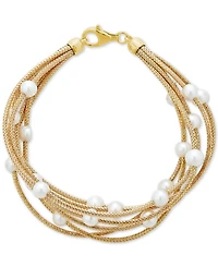 Cultured Freshwater Pearl (5-1/2mm) Multi-Row Bracelet in 14k Gold-Plated Sterling Silver
