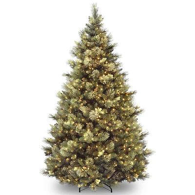 National Tree Company 7.5' Carolina Pine Hinged Tree with Flocked Cones and 1000 Clear Lights