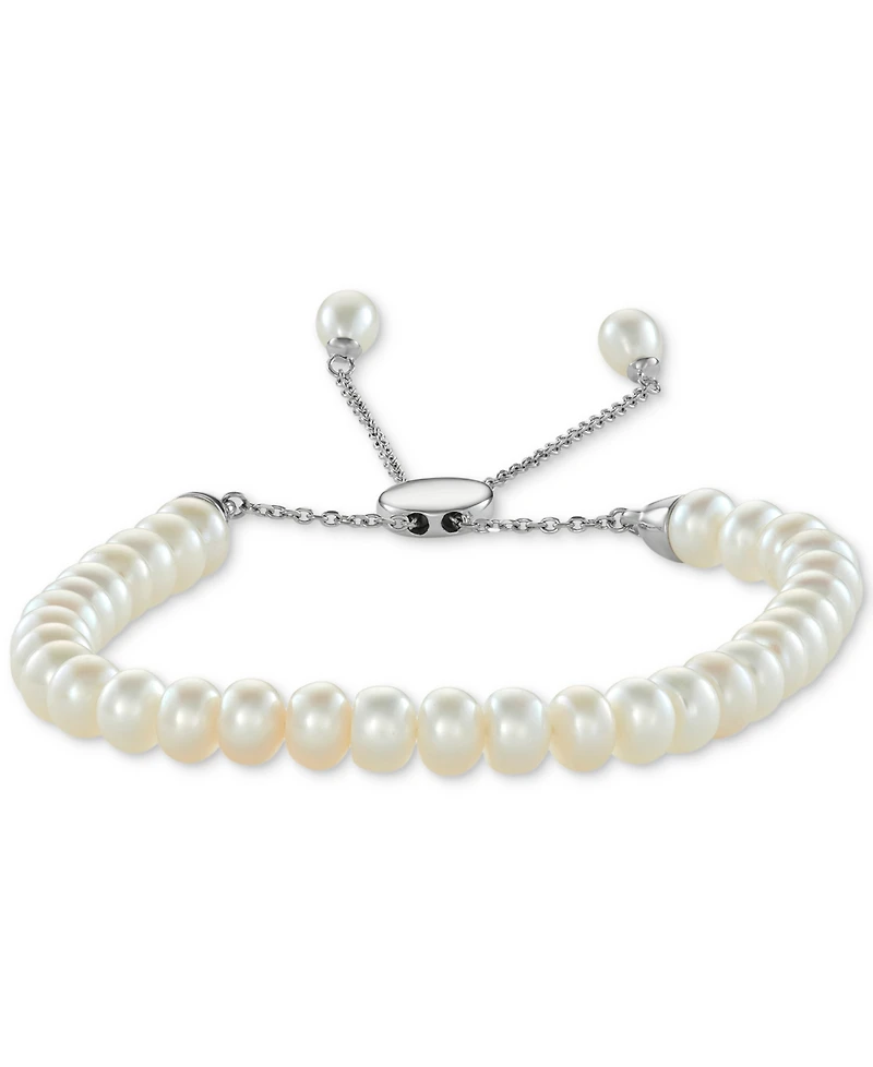 White Cultured Freshwater Pearl (6-1/2mm) Bolo Bracelet in Sterling Silver (Also in Gray or Pink Cultured Freshwater Pearl)