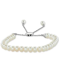 White Cultured Freshwater Pearl (6-1/2mm) Bolo Bracelet in Sterling Silver (Also in Gray or Pink Cultured Freshwater Pearl)